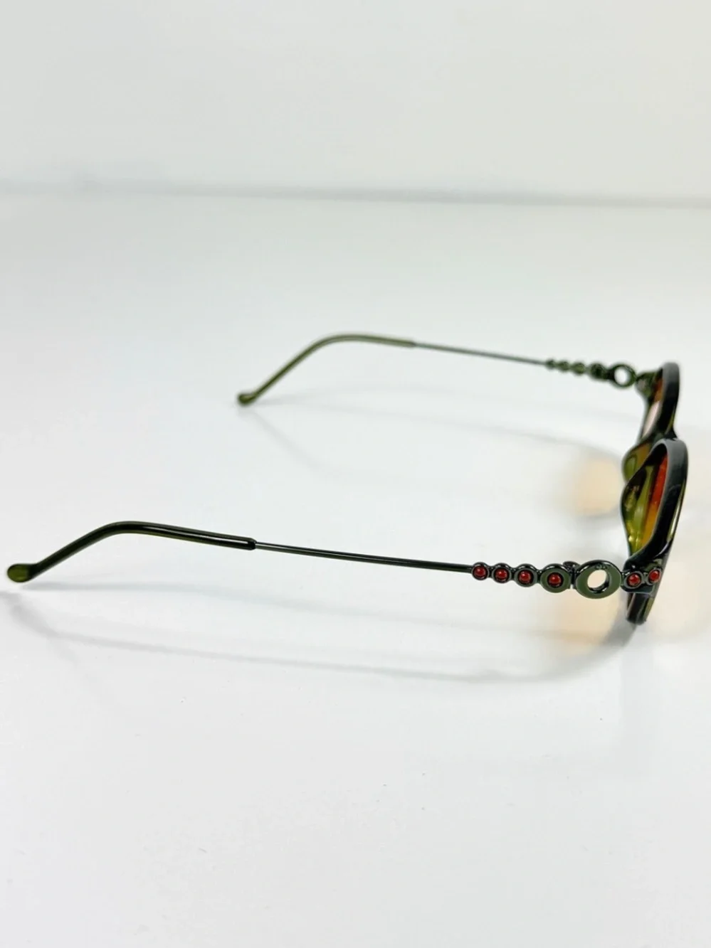 Vintage Dior CD 3033 Green Orange Cabochon Gem Sunglasses Custom Orange Lens Set